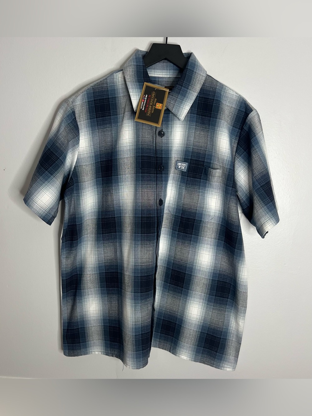 FB County Checkered Short Sleeve Flannel Shirt Mens Medium Blue NWT
